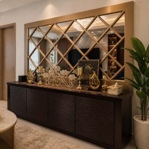 Luxury Wooden Console Unit with Designer Mirror Panel