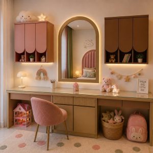 Kids Dressing Table with Mirror & Storage – Modern Study Vanity Unit for Children