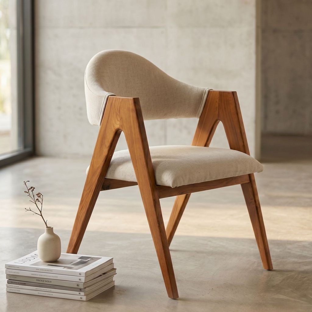 Contemporary Wooden Lounge Chair with Cushion | Modern Solid Wood Accent Chair Sri Lanka