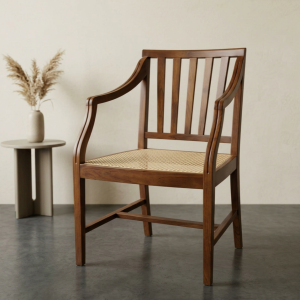 Solid Wood Cane Arm Chair – Handmade Walnut Finish Dining & Accent Chair