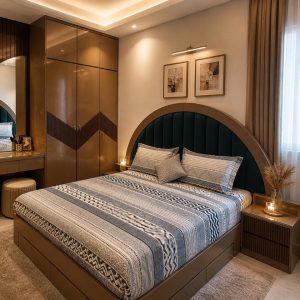 Luxury Upholstered Bed with Storage – Modern Wooden Bed with Designer Headboard