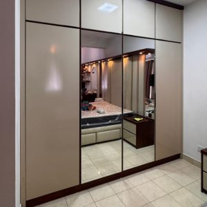Gloss Finish Closet with Full Length Mirror Panels